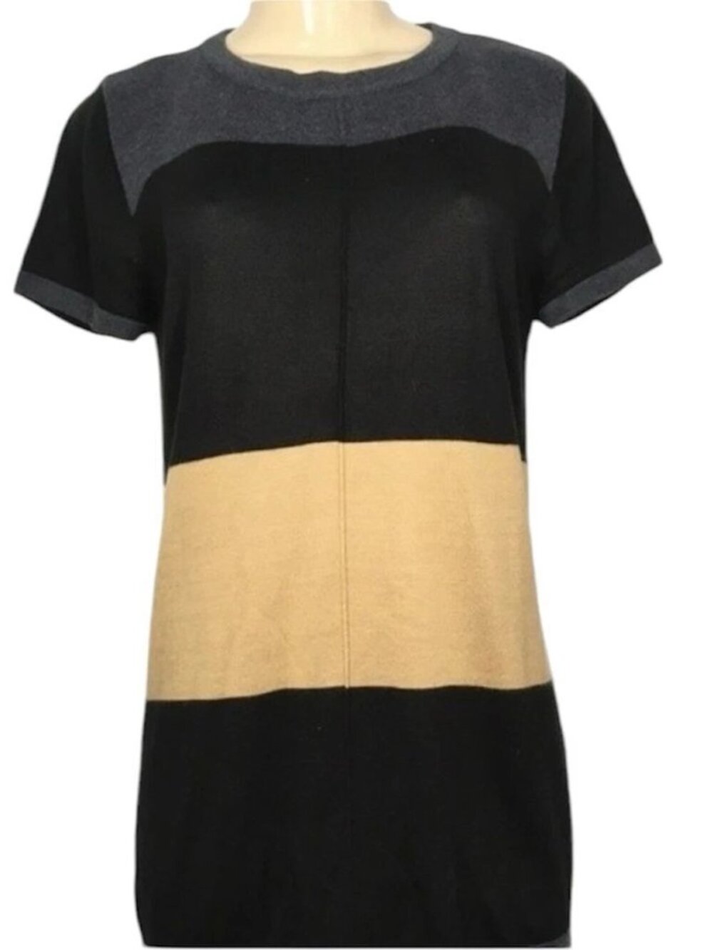 *EUC* CALVIN KLEIN Color Block Sweater Dress Casual Black Taupe Grey sz Sm